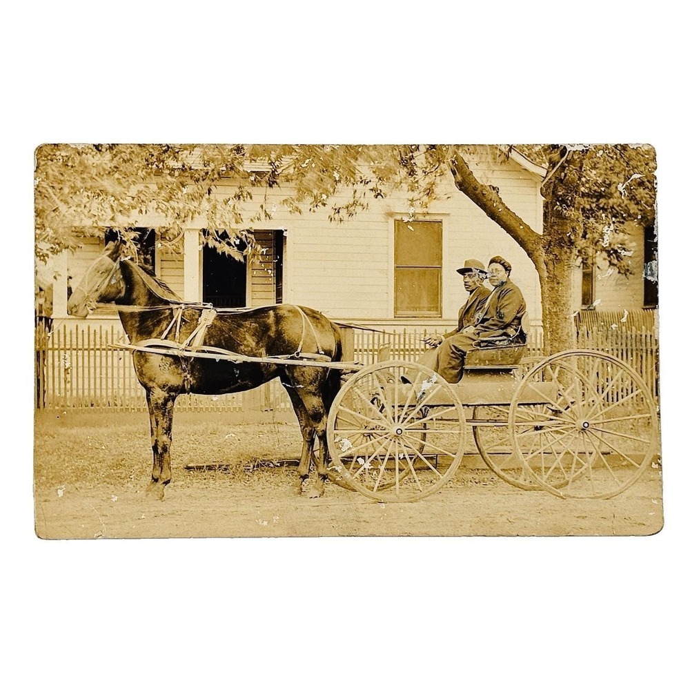AZO RPPC Postcard Antique African American Couple Horse Carriage Sepia 1904-1918 - Picture 3 of 4